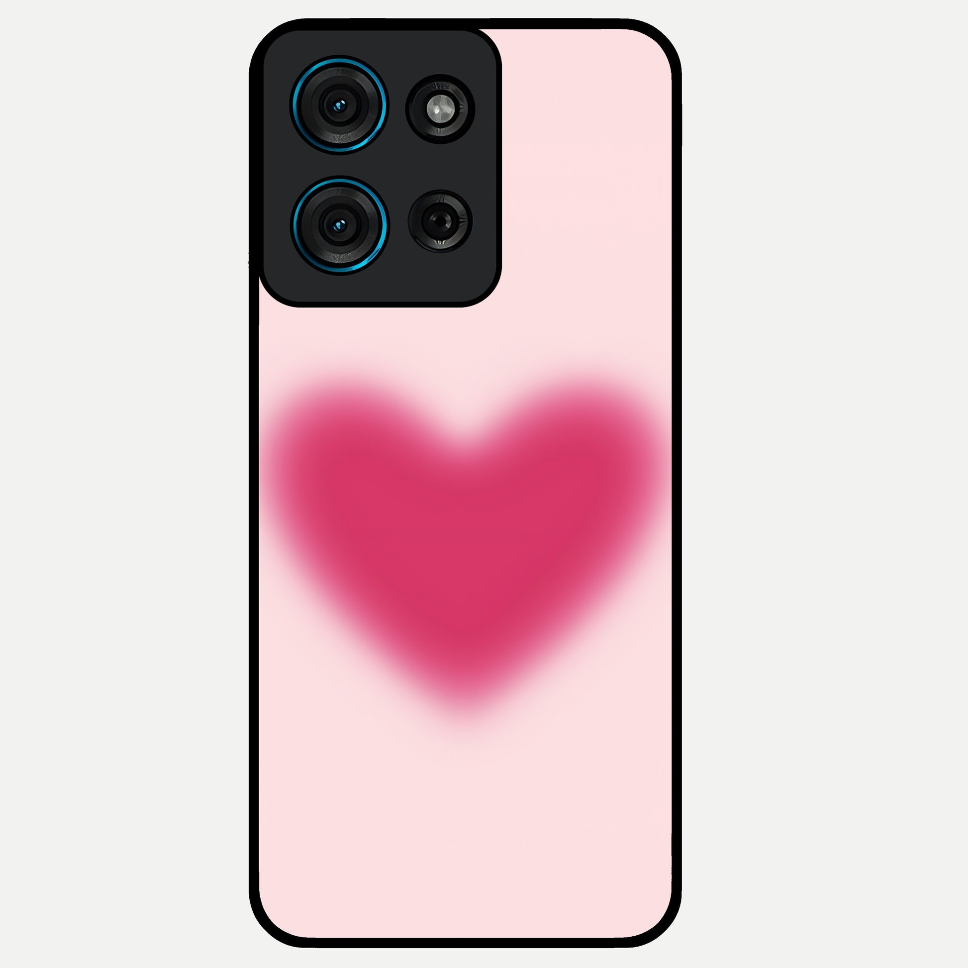 Pink Aura Heart Glass Case showing flat back view with glowing heart artwork and glossy glass finish.
