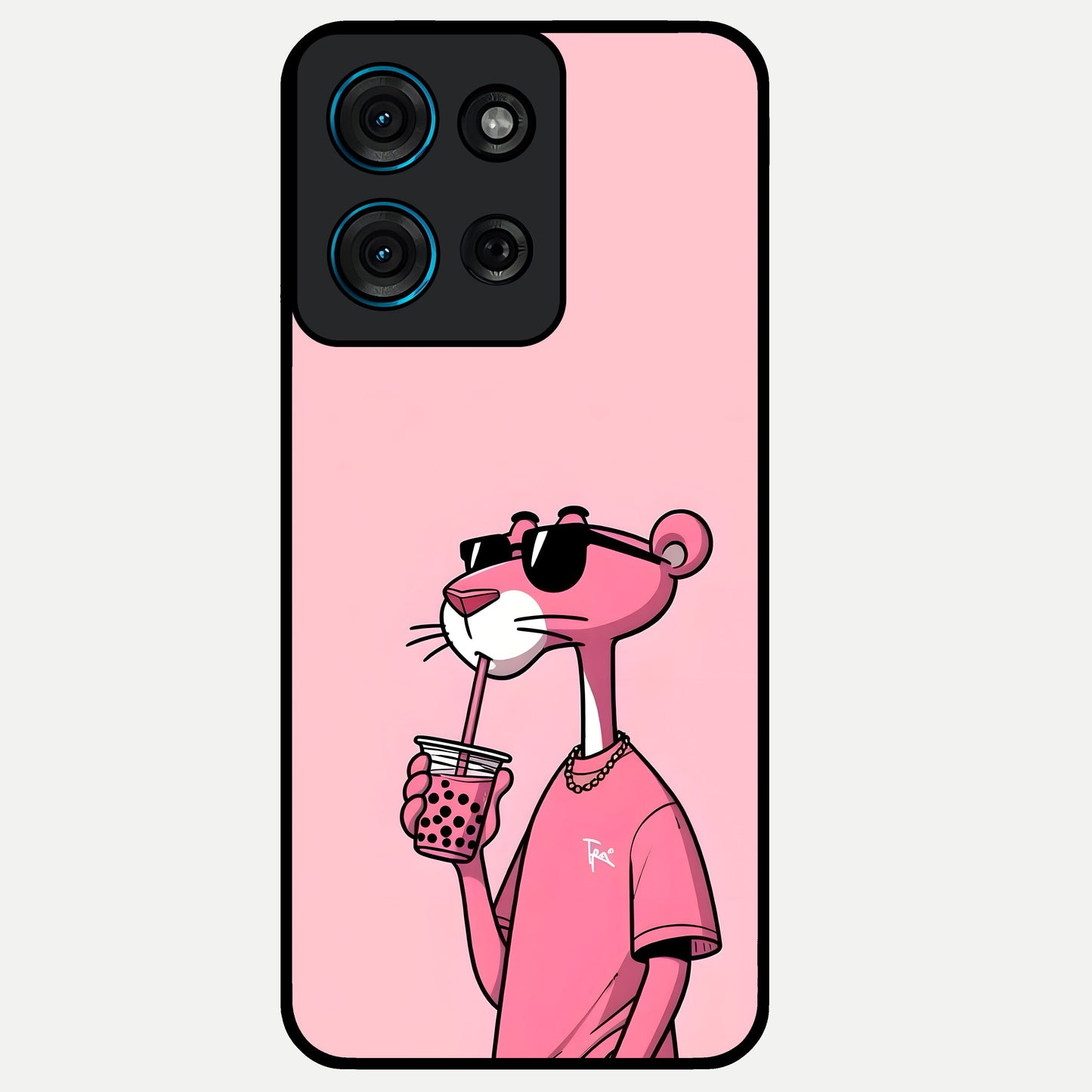 Pink Panther Glass Case showing flat back view with iconic pink panther artwork and glossy glass finish.