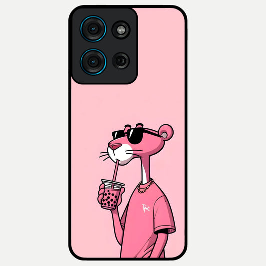 Pink Panther Glass Case showing flat back view with iconic pink panther artwork and glossy glass finish.