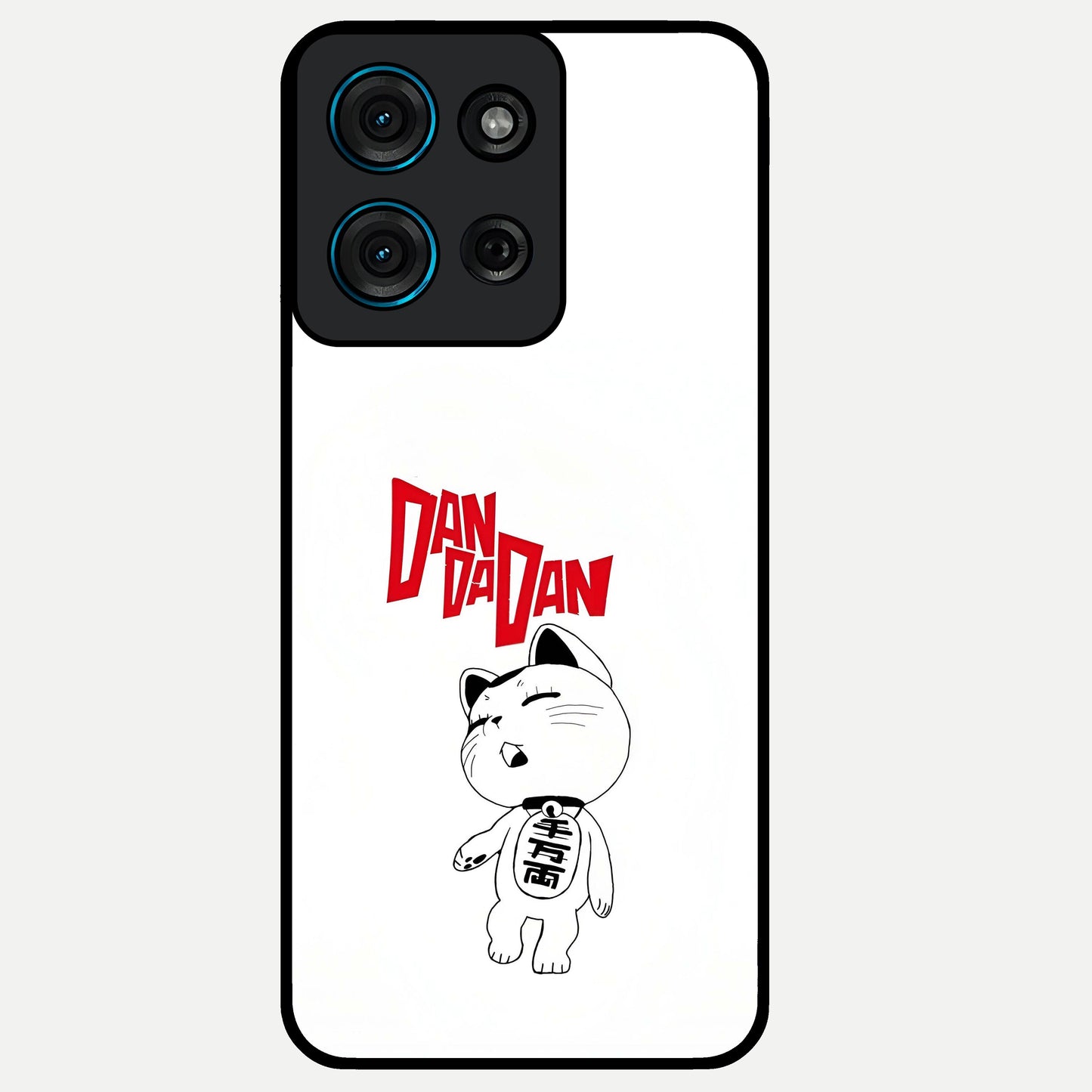 Playful Spirit Charm Glass Case showing flat back view with cheerful charm themed artwork and glossy glass finish.