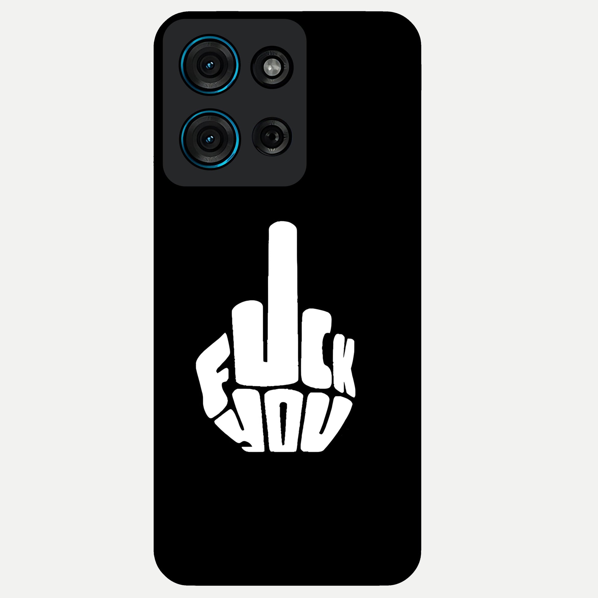 Rebel Mode On Glass Case showing flat back view with bold rebellious typography artwork and glossy glass finish.