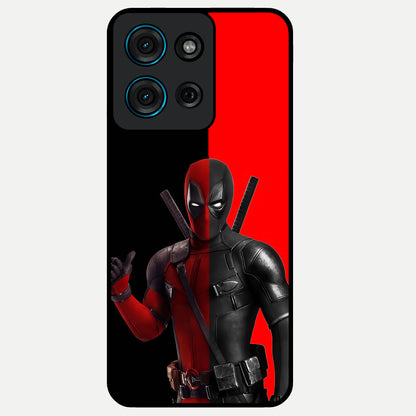 Red & Black Deadpool Theme Glass Case showing flat back view with bold comic inspired artwork and glossy glass finish.
