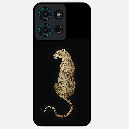 Regal Leopard Glass Case showing flat back view with bold leopard artwork and glossy glass finish.
