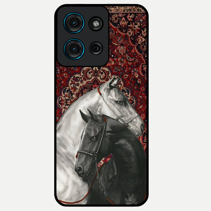 Regal Stallion Tapestry Glass Case showing flat back view with majestic horse tapestry artwork and glossy glass finish.