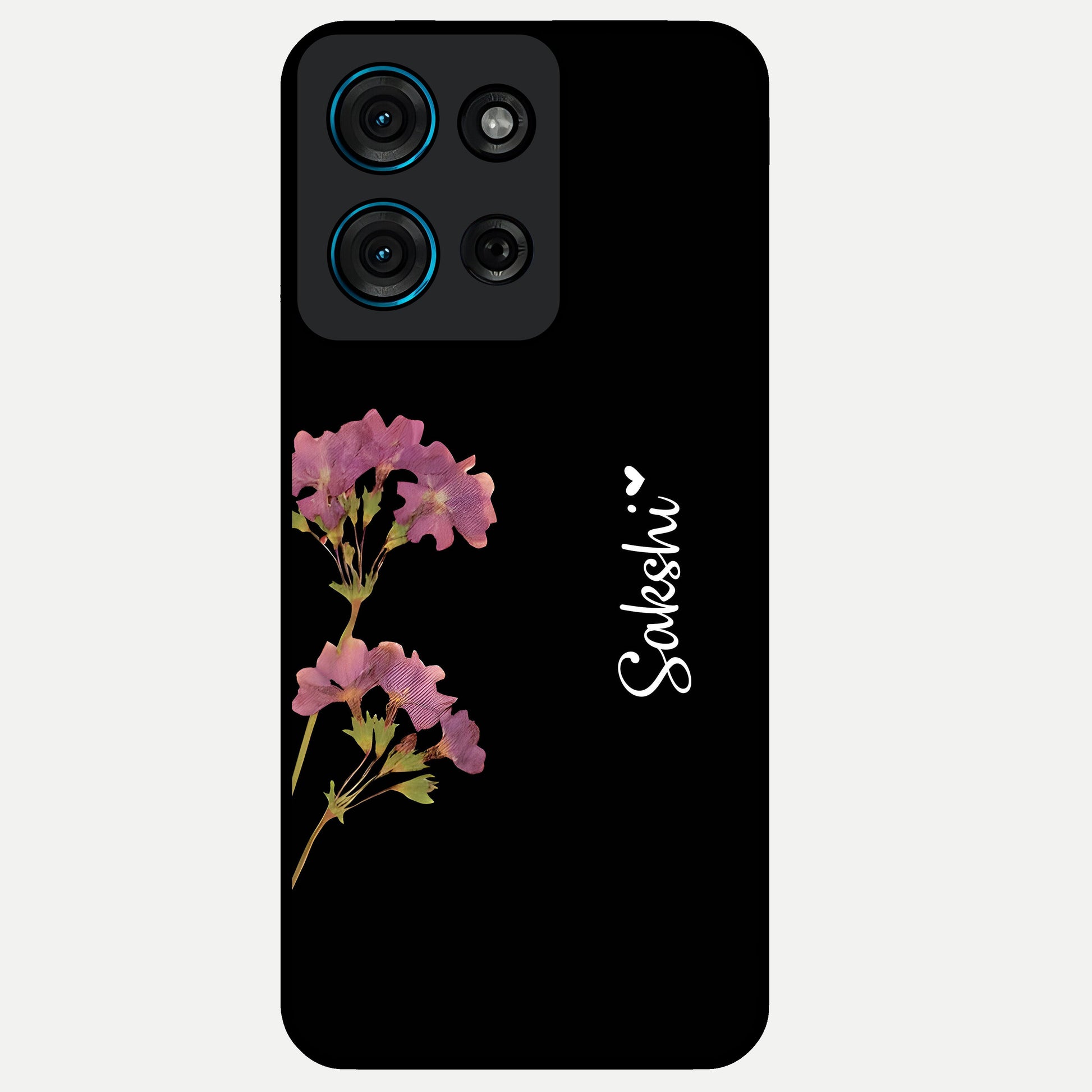 Riching Lavender Flower Custom Name Glass Case showing flat back view with lavender floral artwork and personalized name design.