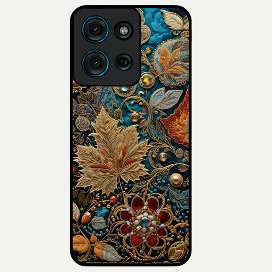 Royal Jewel Garden Glass Case showing flat back view with decorative floral garden artwork and glossy glass finish.