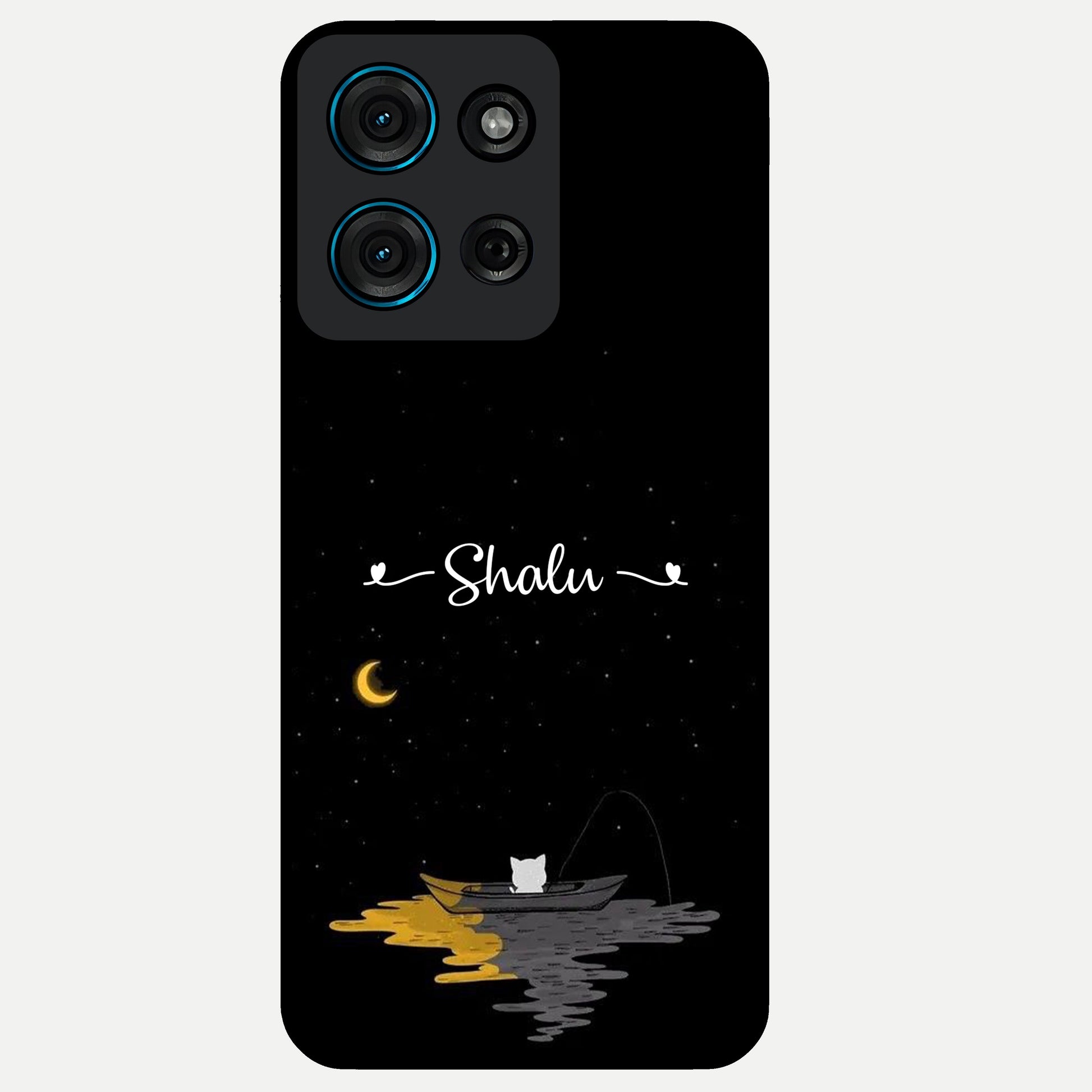 Silent Night Row Glass Case showing flat back view with calm night themed artwork and glossy glass finish.