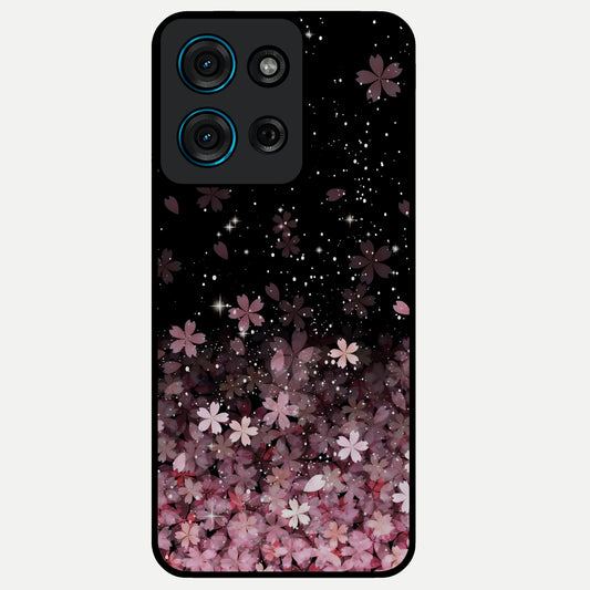 Small Starry Flowers Glass Case showing flat back view with delicate starry floral artwork and glossy glass finish.