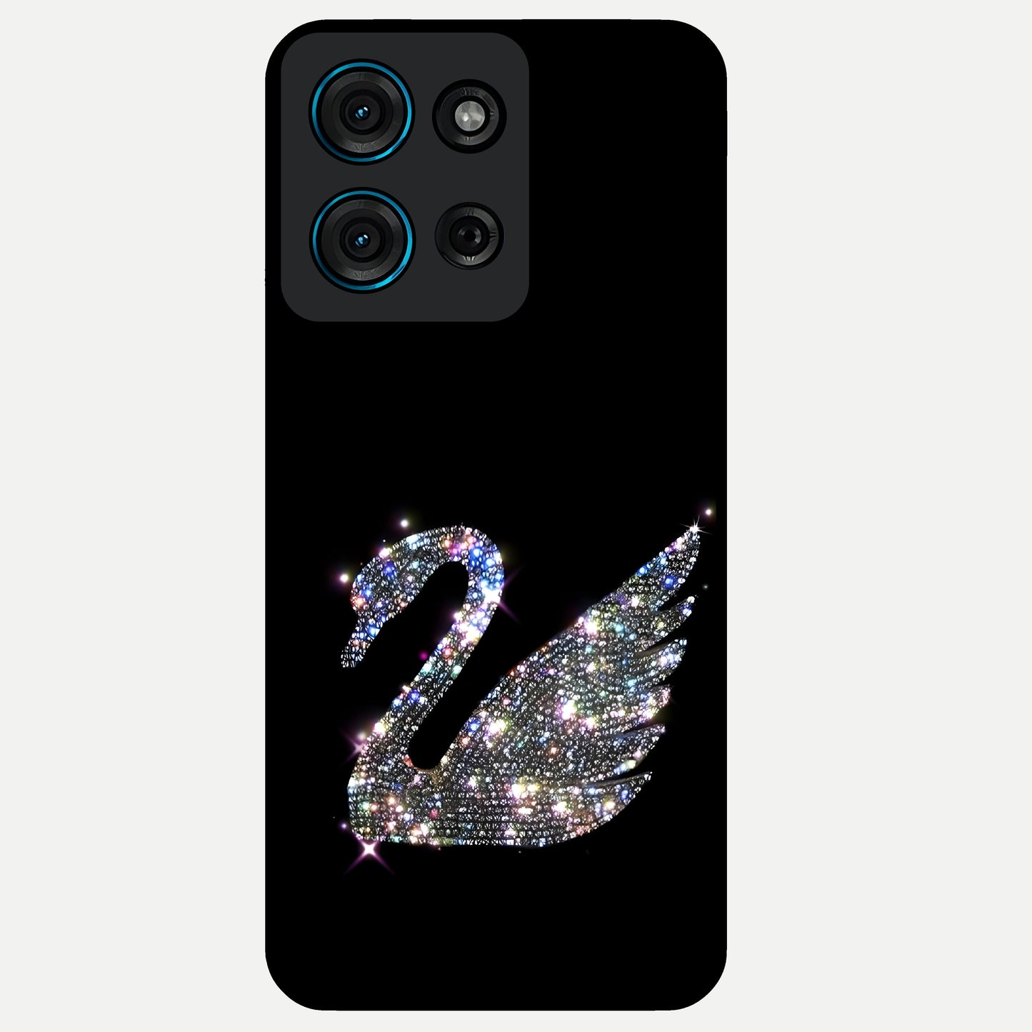 Starlit Swan Grace Glass Case showing flat back view with graceful swan artwork under starry sky and glossy glass finish.