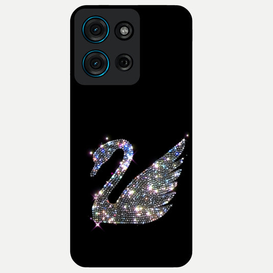 Starlit Swan Grace Glass Case showing flat back view with graceful swan artwork under starry sky and glossy glass finish.