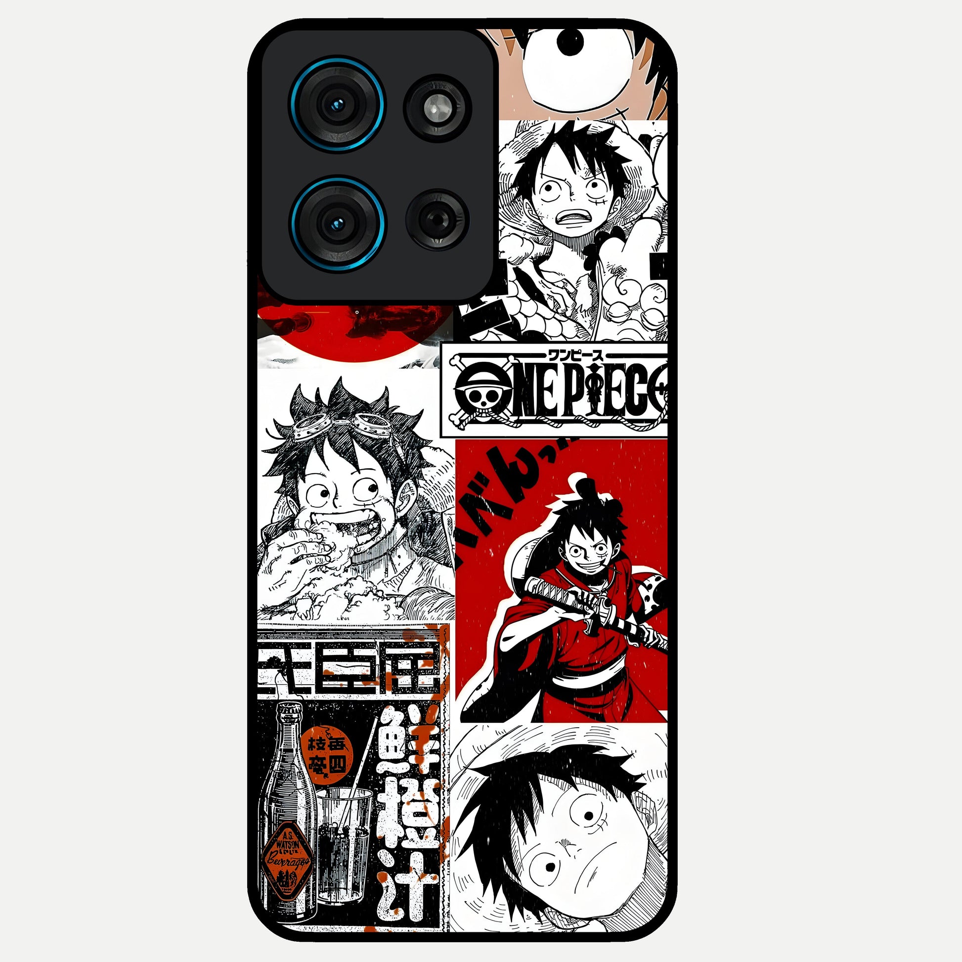 Strawhat Chaos Panels Glass Case showing flat back view with anime inspired chaos panel artwork and glossy glass finish.