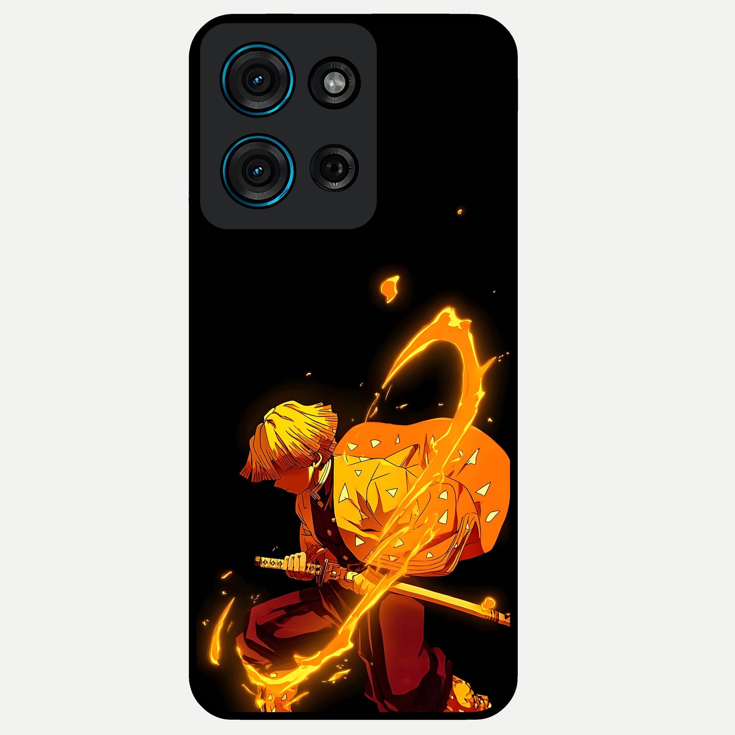 Thunder Flame Execution Glass Case showing flat back view with powerful flame and lightning artwork and glossy glass finish.