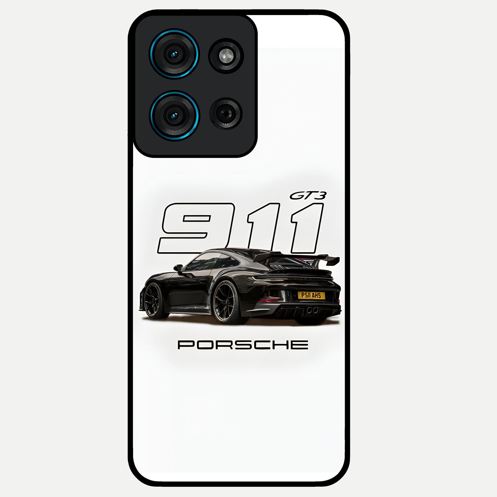 Turbo Legacy Icon Glass Case showing flat back view with iconic sports car inspired artwork and glossy glass finish.