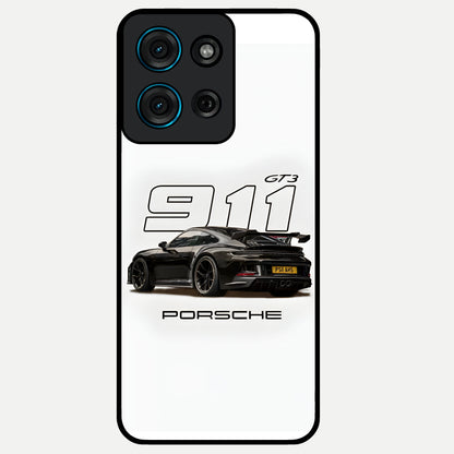 Turbo Legacy Icon Glass Case showing flat back view with iconic sports car inspired artwork and glossy glass finish.