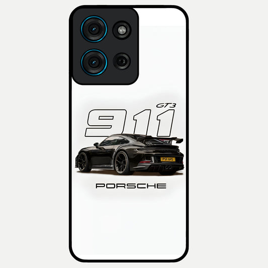 Turbo Legacy Icon Glass Case showing flat back view with iconic sports car inspired artwork and glossy glass finish.
