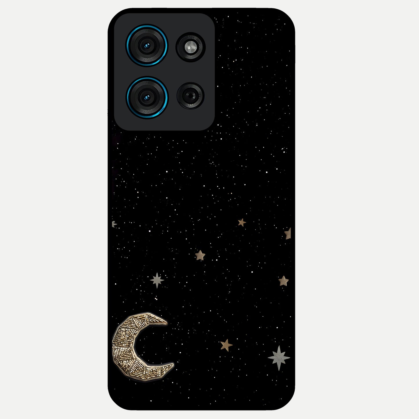 Twinkle Star With Half Moon Glass Case showing flat back view with star and half moon artwork and glossy glass finish.