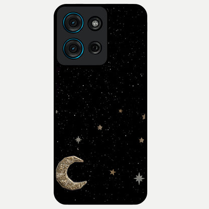 Twinkle Star With Half Moon Glass Case showing flat back view with star and half moon artwork and glossy glass finish.