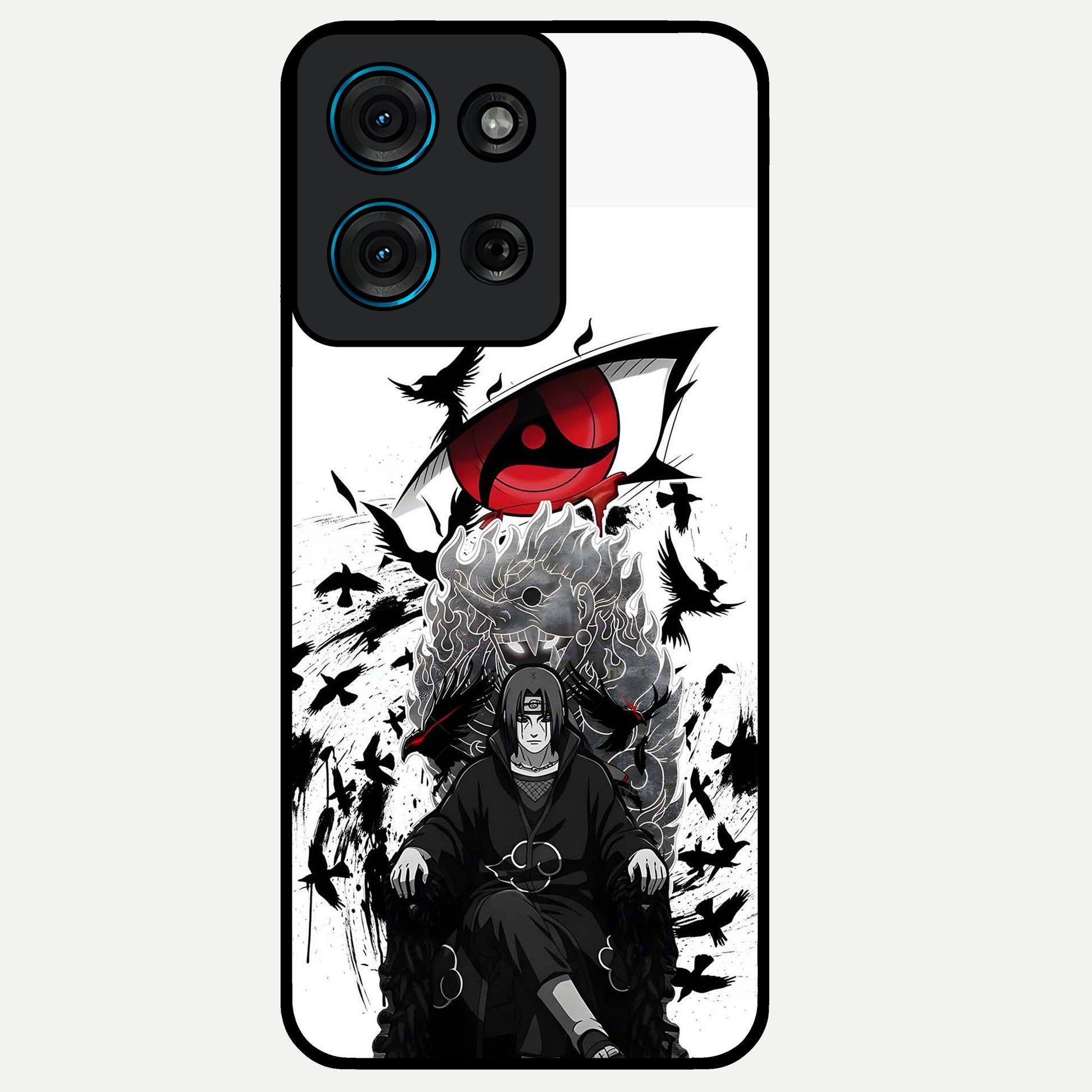 Uchiha Shadow Throne Glass Case showing flat back view with cosmic underwater themed artwork and glossy glass finish.