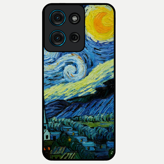 Van Gogh Art Glass Case showing flat back view with classic painterly artwork inspired by Van Gogh style and glossy glass finish.