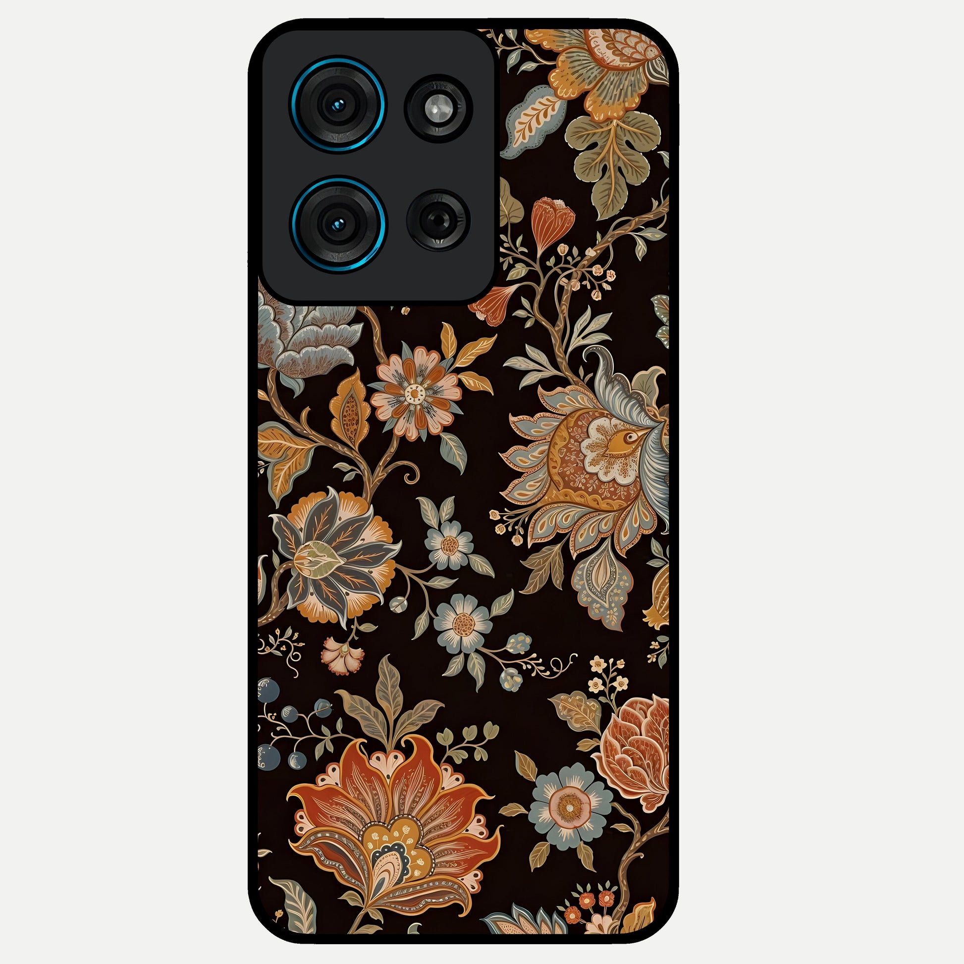 Vintage Floral Dream Glass Case showing flat back view with classic floral artwork and glossy glass finish.