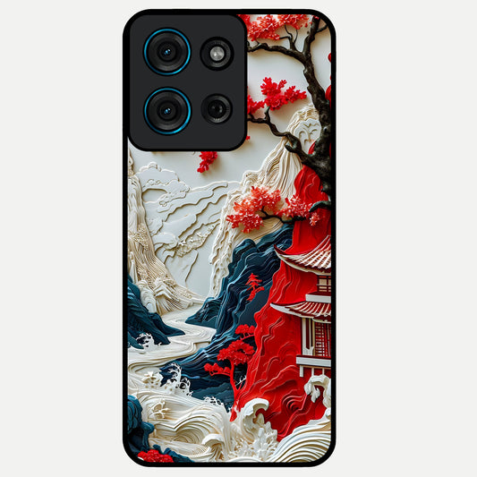 Whispers Of Sakura Waves Glass Case showing flat back view with cherry blossom wave artwork and glossy glass finish.