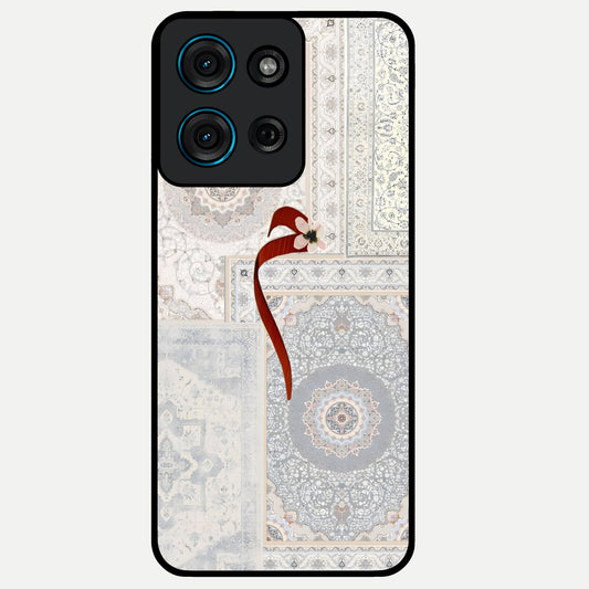 White Aesthetic Bow Glass Case showing flat back view with minimal bow artwork and glossy glass finish.