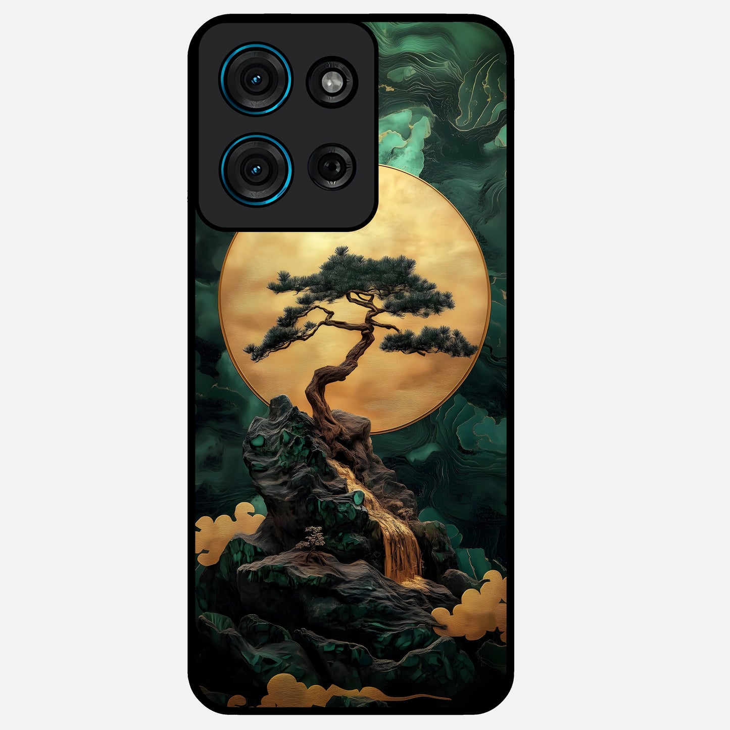 Zen Moon Rise Glass Case showing flat back view with calm moonrise artwork and glossy glass finish.