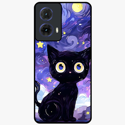 Abstract Cat Art Glass Case showing flat back view with artistic cat illustration and glossy glass finish.