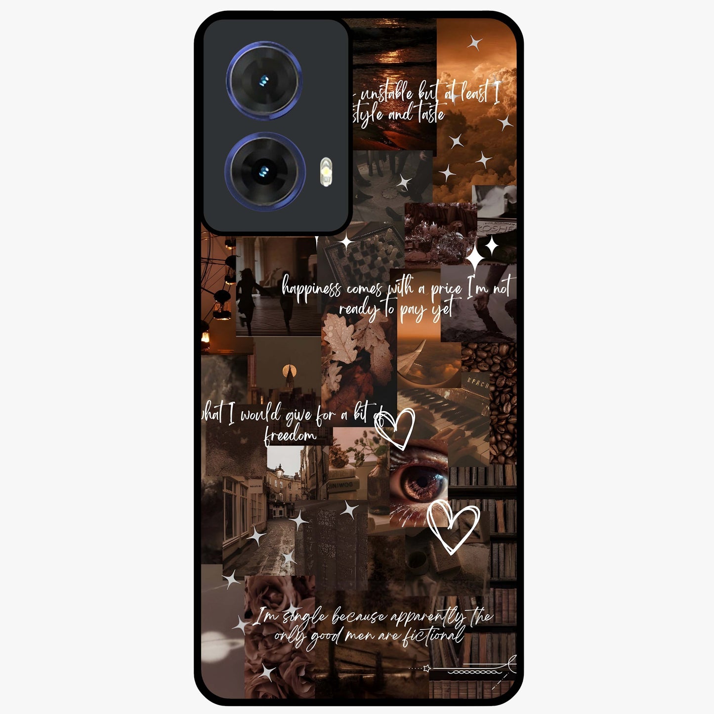 Bittersweet Aesthetic Chaos Glass Case showing flat back view with artistic chaotic aesthetic design and glossy glass finish.