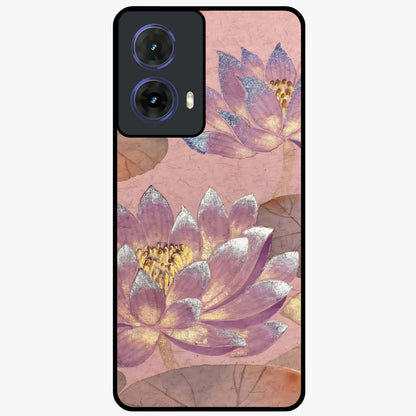 Blossom Mist Lotus Glass Case showing flat back view with serene lotus blossom artwork and glossy glass finish.