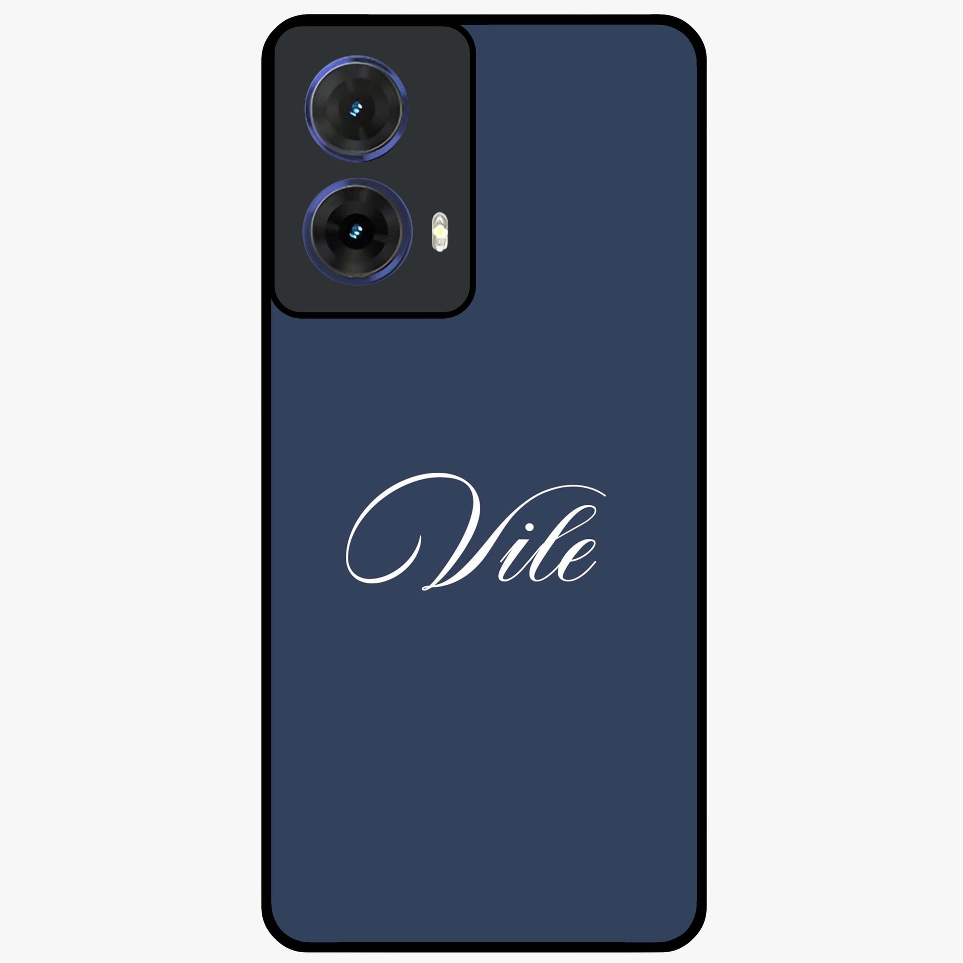 Blue Background Personalized Custom Name Glass Case showing flat back view with minimal blue background and custom name design.