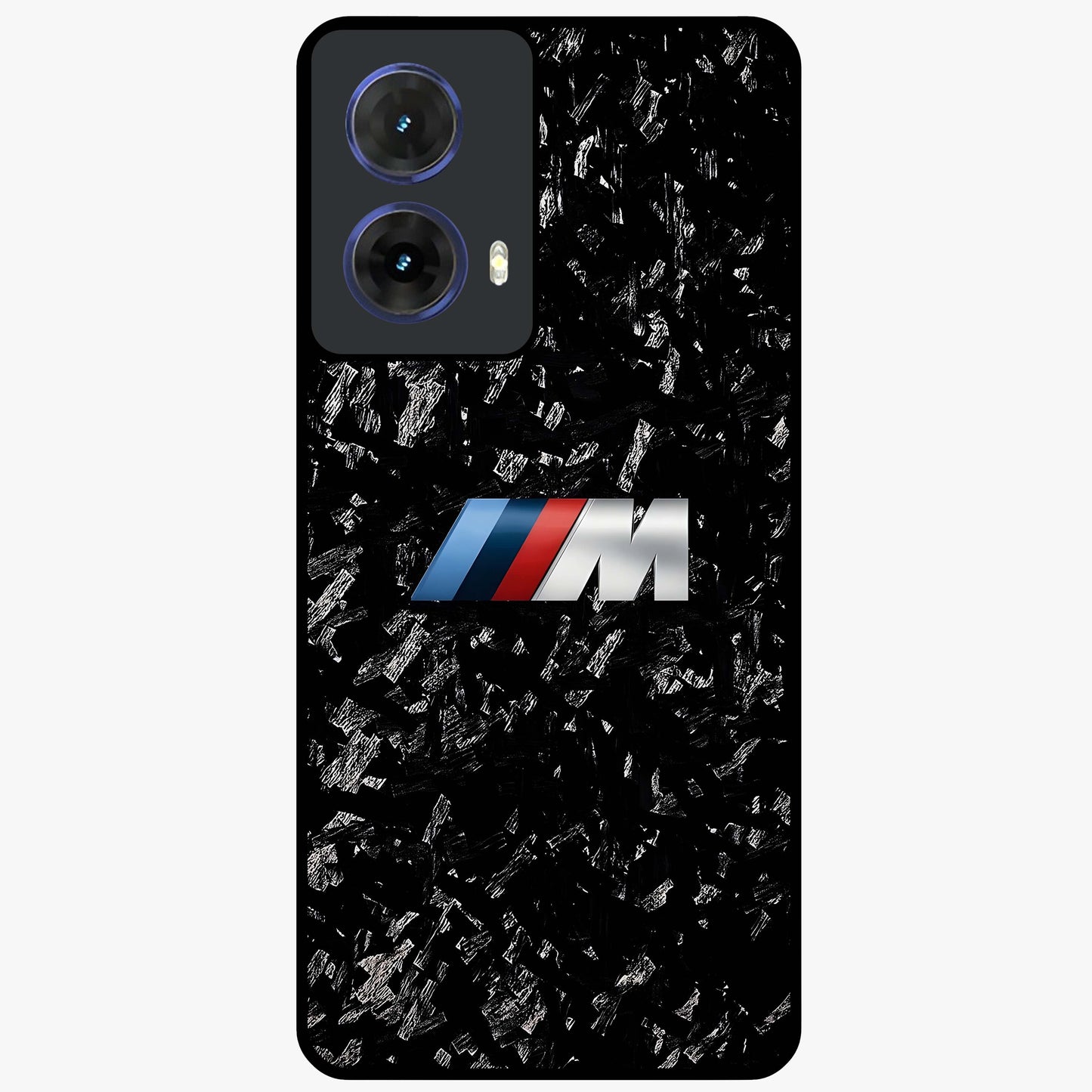 Carbon Speed Mark Glass Case showing flat back view with sporty carbon pattern artwork and glossy glass finish.