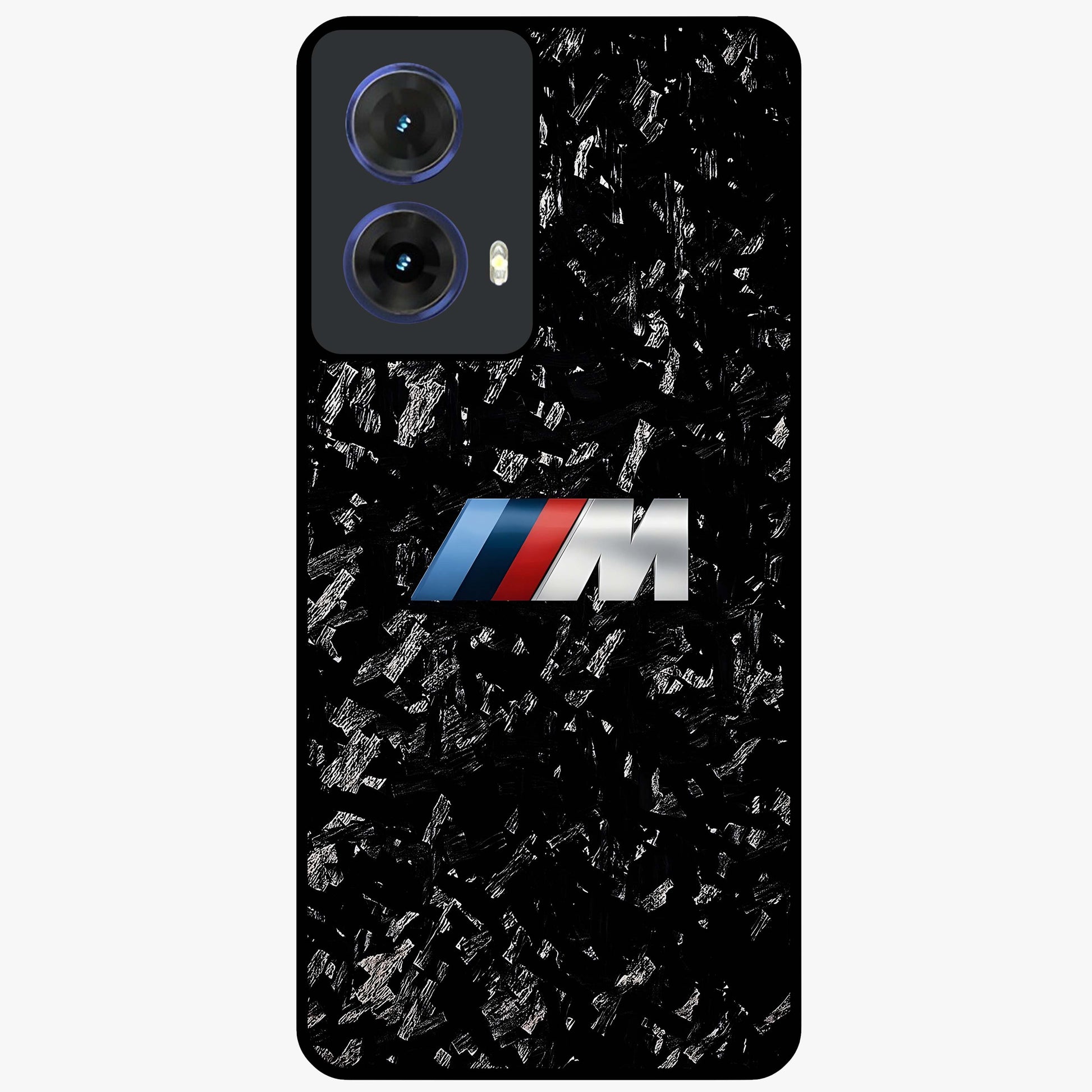 Carbon Speed Mark Glass Case showing flat back view with sporty carbon pattern artwork and glossy glass finish.