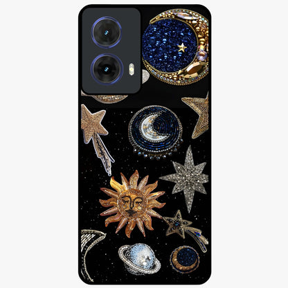 Celestial Gem Constellations Glass Case showing flat back view with sparkling constellation artwork and glossy glass finish.