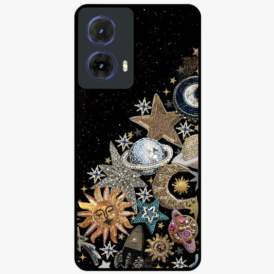 Cosmic Sparkle Dreams Glass Case showing flat back view with sparkling cosmic artwork and glossy glass finish.