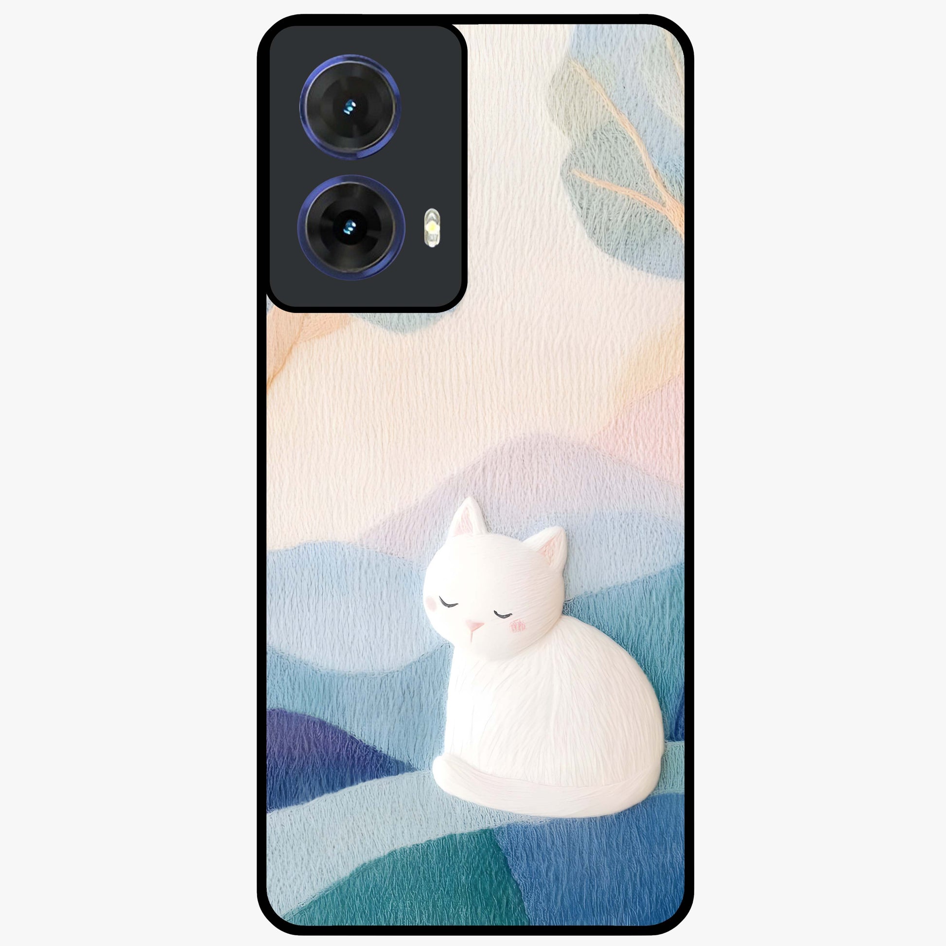 Cotton Dream Cat Glass Case showing flat back view with soft dreamy cat artwork and glossy glass finish.