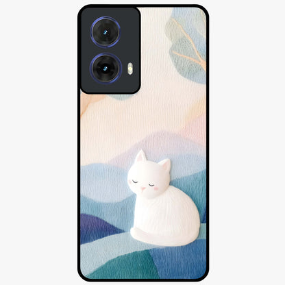 Cotton Dream Cat Glass Case showing flat back view with soft dreamy cat artwork and glossy glass finish.
