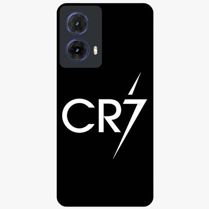 Cr7 Elite Strike Glass Case showing flat back view with dynamic football inspired artwork and glossy glass finish.