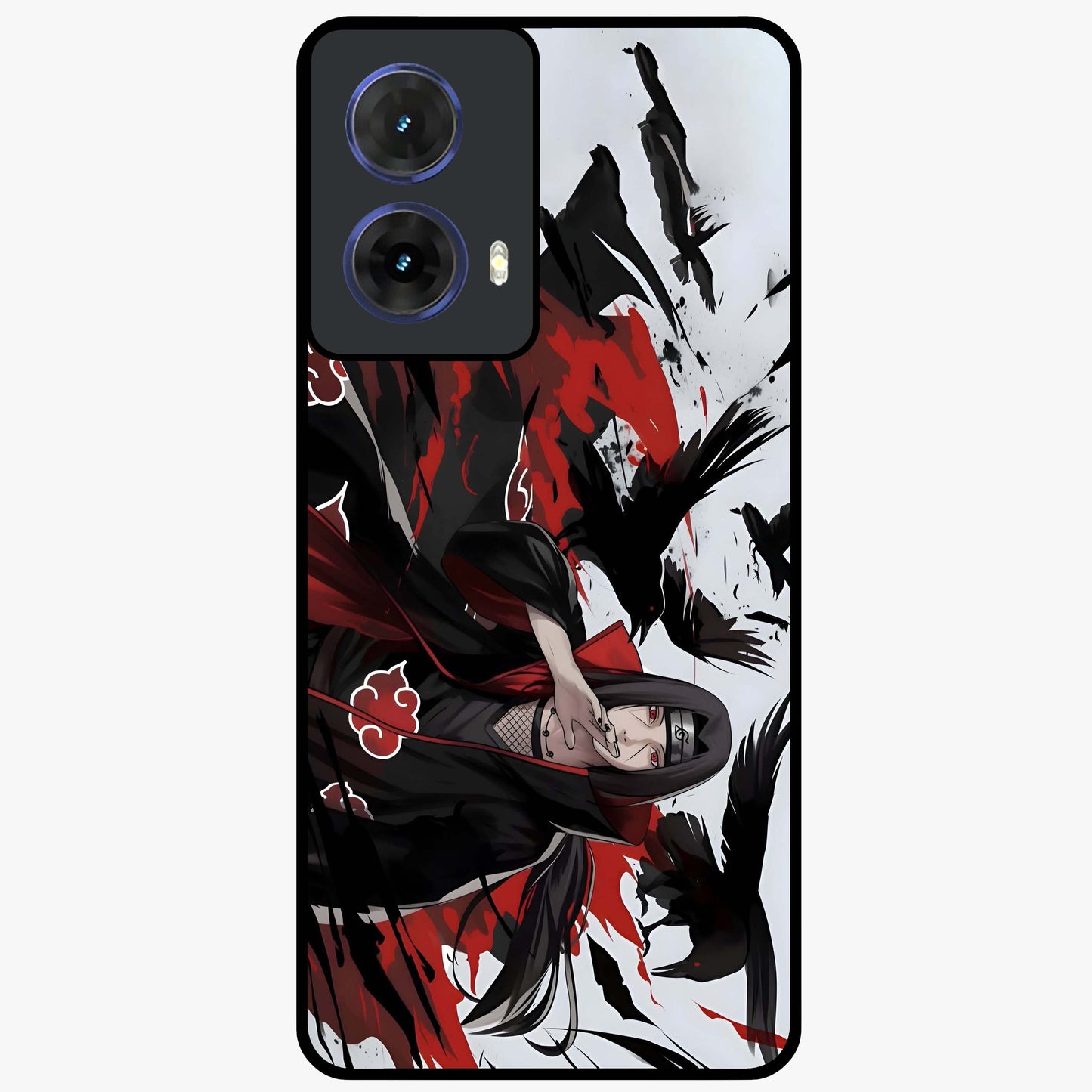 Crimson Crow Illusion Glass Case showing flat back view with artistic crow illusion artwork and glossy glass finish.