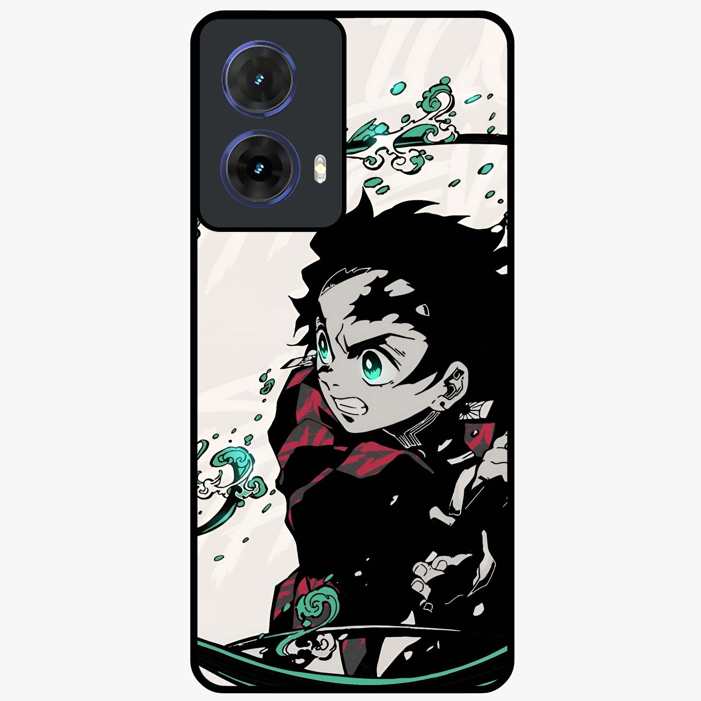 Demon Slayer Glass Case showing flat back view with bold anime inspired artwork and glossy glass finish.