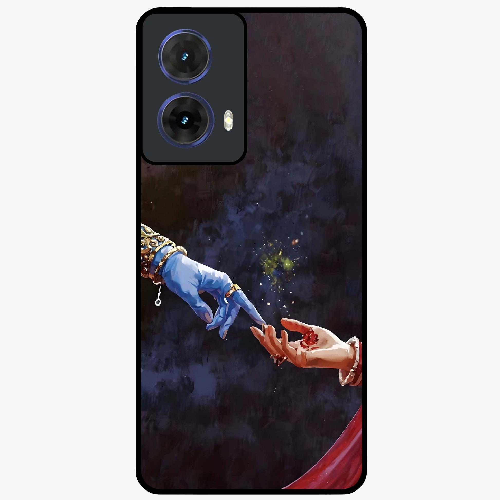 Divine Touch Eternal Glass Case showing flat back view with spiritual themed artwork and glossy glass finish.