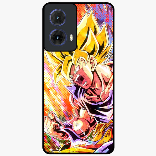 Firing Goku Glass Case showing flat back view with powerful anime inspired artwork and glossy glass finish.