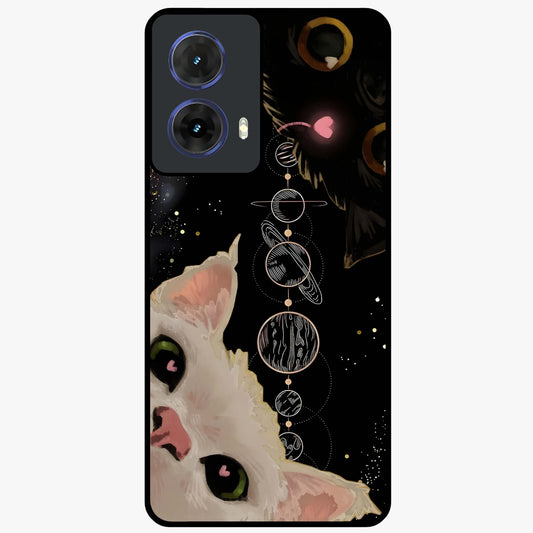 Galactic Cat Glass Case showing flat back view with cosmic cat artwork and glossy glass finish.