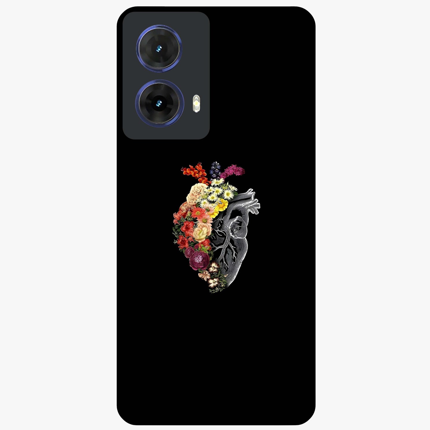 Heart With Flowers Glass Case showing flat back view with heart shaped floral artwork and glossy glass finish.
