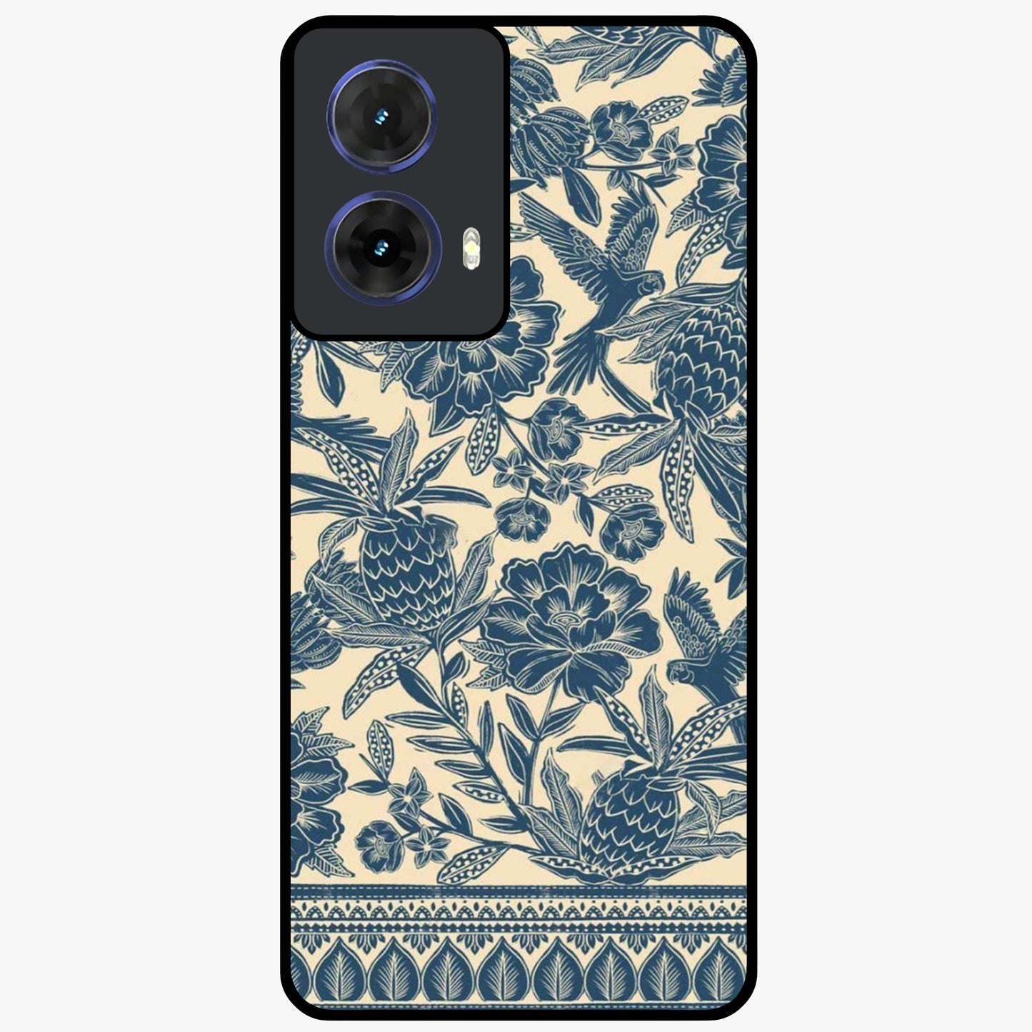 Heirloom Wild Bloom Glass Case showing flat back view with vintage inspired wild flower artwork and glossy glass finish.