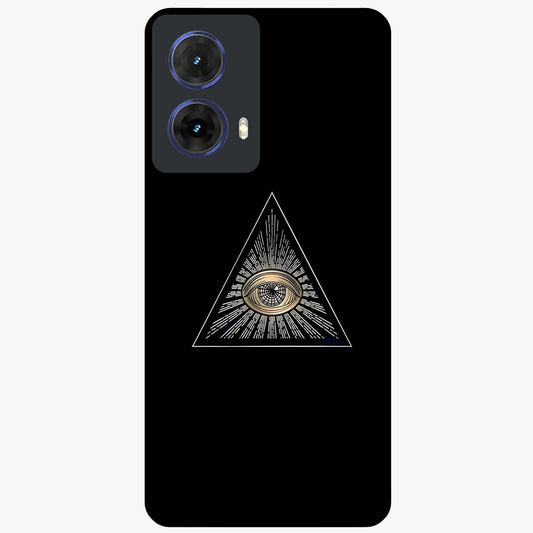 Illuminati Evil Glass Case showing flat back view with mysterious illuminati symbol artwork and glossy glass finish.