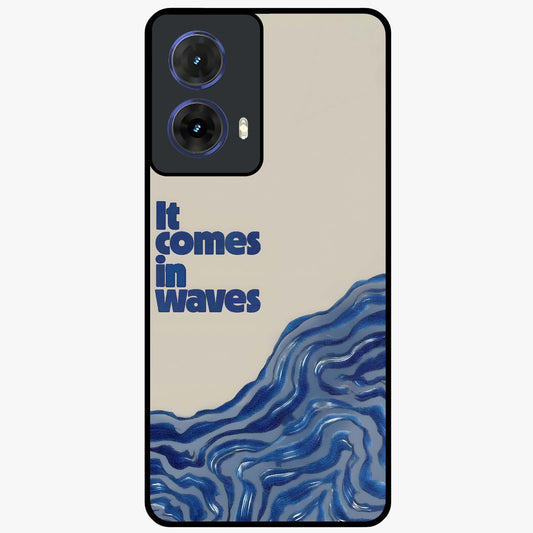 It Comes In Waves Quote Glass Case showing flat back view with inspirational wave themed quote artwork and glossy glass finish.