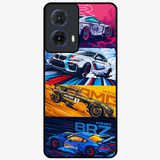 JDM Sports Car Glass Case showing flat back view with high performance sports car artwork and glossy glass finish.