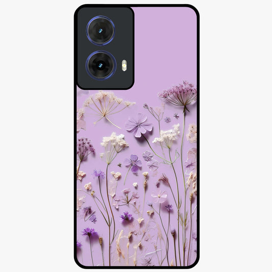 Lavender Blossom Dream Glass Case showing flat back view with soft lavender floral artwork and glossy glass finish.