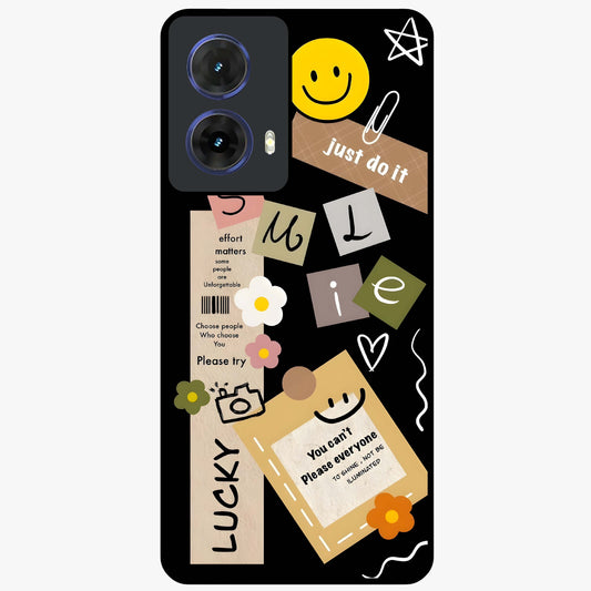 Lucky Aesthetic Collage Glass Case showing flat back view with trendy aesthetic collage artwork and glossy glass finish.